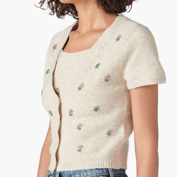 Lucky Brand Embellished Floral Flower Beads Beaded Button Front Cardigan Large - Picture 16 of 16